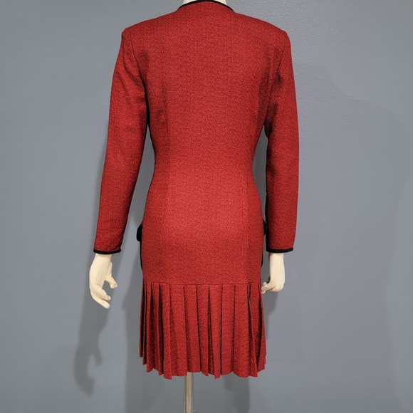 Vtg Ms. Chaus red pleated dress 6 - Picture 2 of 9